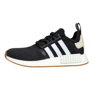 Adidas NMD_R1 sneaker in a blue colorway with a gum sole